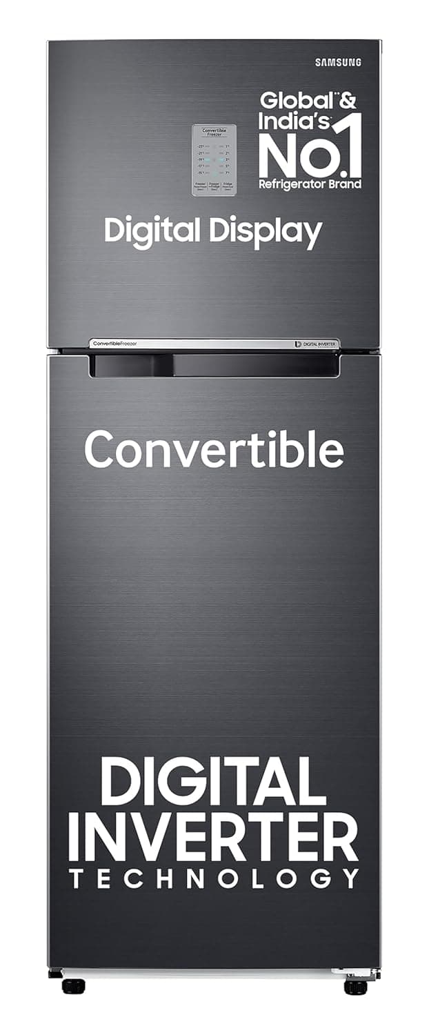 Samsung 256 L, 3 Star, Convertible, Digital Inverter with Display Frost Free Double Door Refrigerator (RT30C3733BX/HL, Luxe Black)