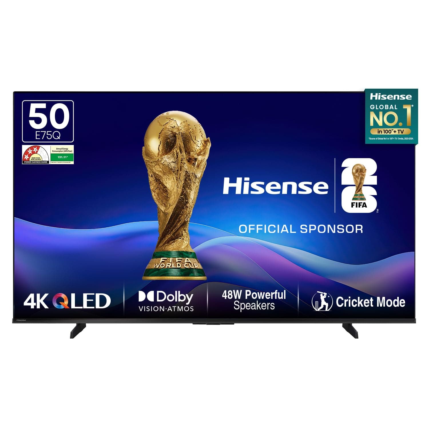 Hisense 126 cm (50 Inches) 4K Ultra HD Smart QLED TV | 48W Powerful Speakers | Dolby Atmos & HDR10+ | ALLM, VRR & Game Mode | Cricket Mode | AI 4K Upscaler | VIDAA OS | 50E75Q (Black)