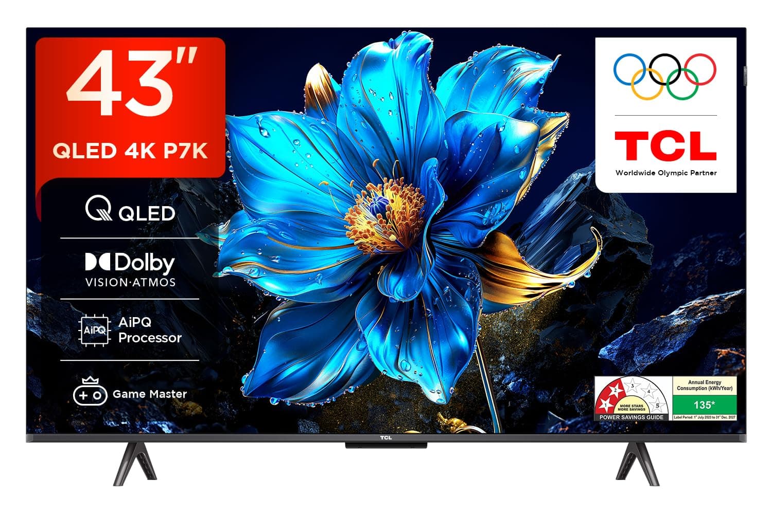 TCL 108 cm (43 inches) 4K Ultra HD Smart QLED Google TV 43P7K (Black)