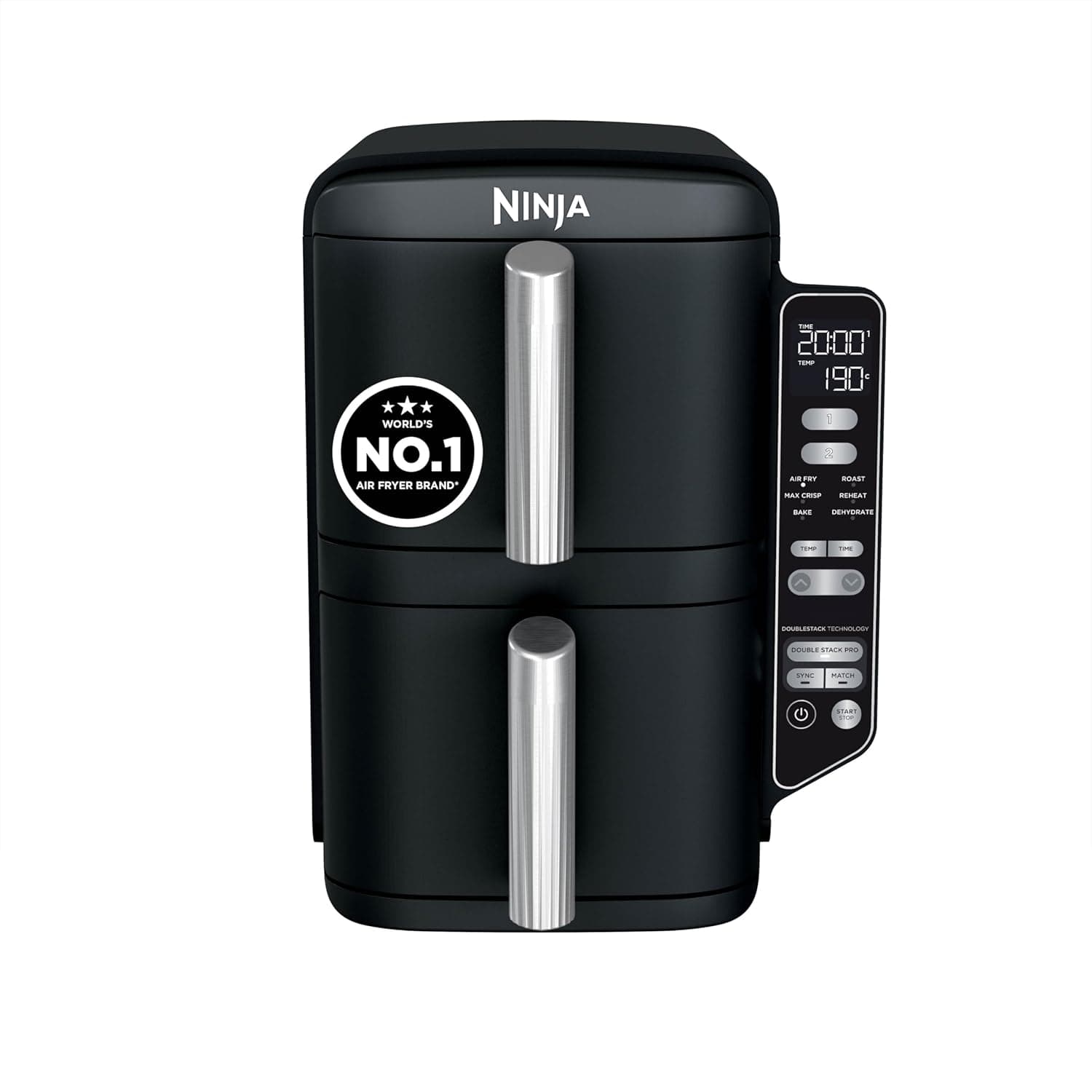 Ninja Double Stack Dual Zone Digital Air Fryer SL300IN | 2470W| Cook 4 Foods at Once |7.6L Family Size Vertical Design | 6 Cooking Functions | Oil-Free Fryer | Black