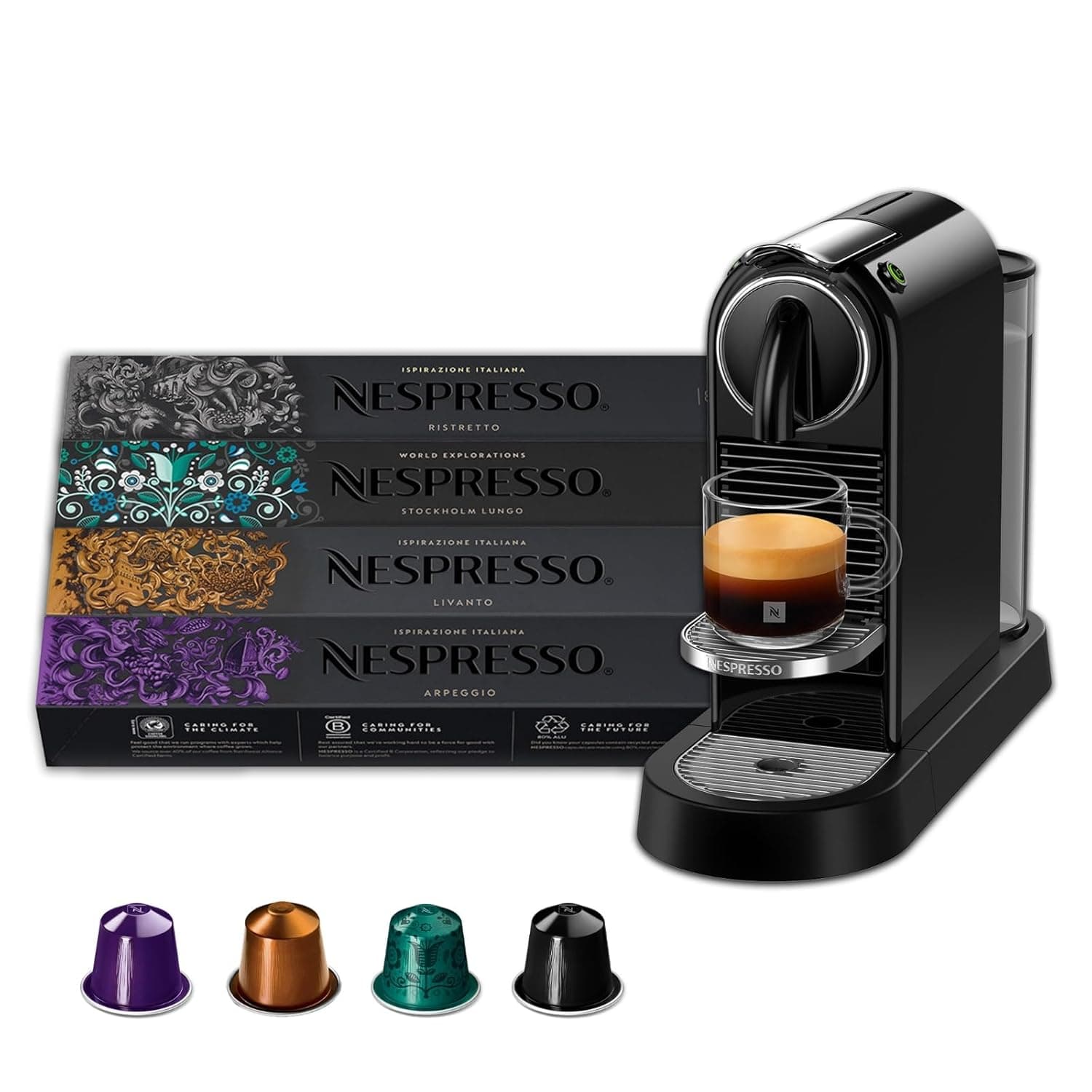 Nespresso CitiZ Coffee Machine (Black) | 4 Coffee Sleeves combo pack | Espresso Coffee Maker Machine for Home | Coffee Variety Pack | 2 Years Warranty | Authorized Distributor