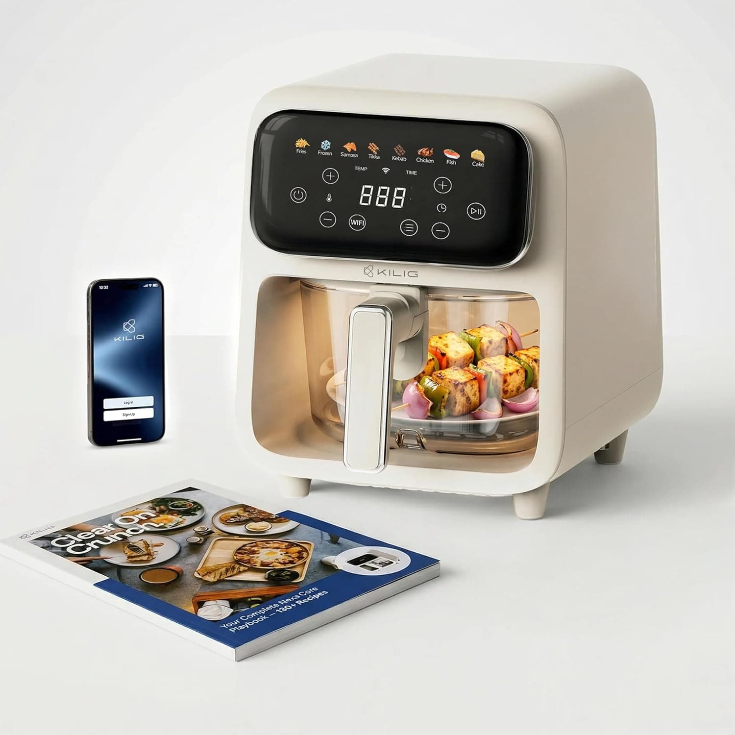 Kilig Nexa Core 4L 100% Toxin-Free Air Fryer | Exclusive StepChef™ Feature | Borosilicate Glass Basket | 8 Indian Presets |1800W Top & Bottom Heating | App Control | Wi-Fi Enabled Smart Air Fryer