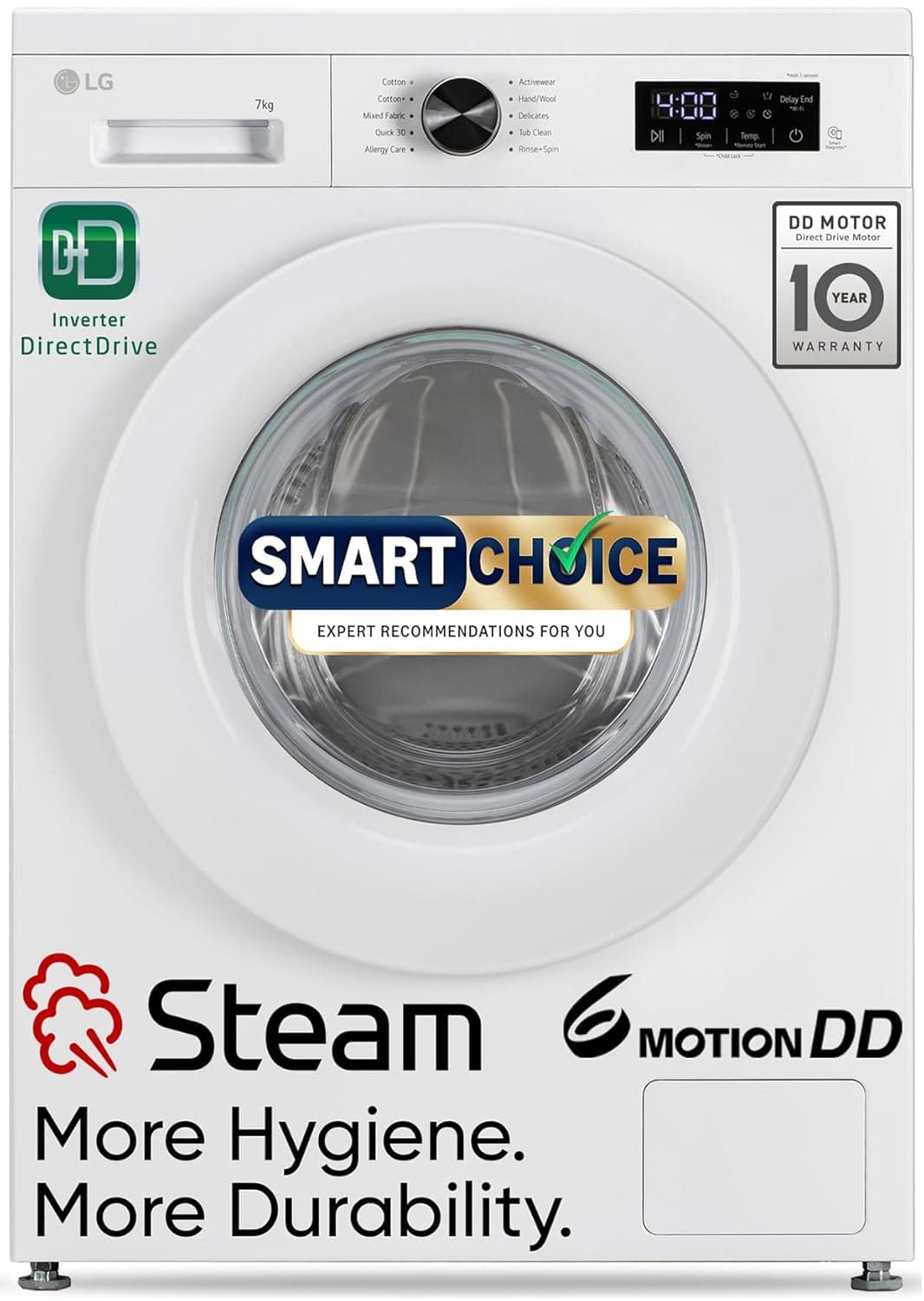 LG Smart Choice, 7 Kg, 5 Star, Steam, Inverter Direct Drive Technology, 6 Motion DD, Fully-Automatic Front Load Washing Machine (FHB1207Z2W, Remove Allergens & Stain, In-Built Heater, Essence White)