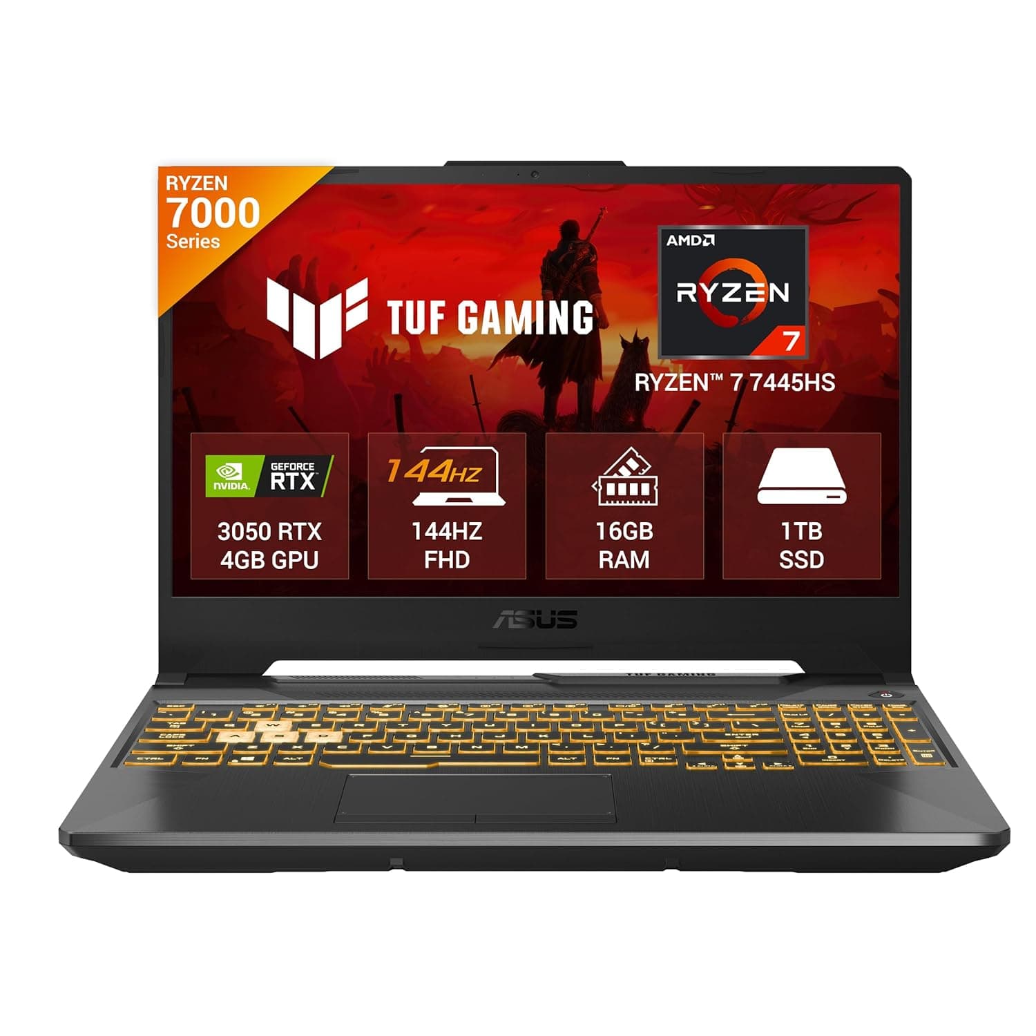 ASUS TUF A15 (2025) AMD Ryzen 7 7445HS,Gaming Laptop,RTX 3050-4GB,75W TGP,16GB RAM (Upgradeable Upto 64GB) 1TB SSD,FHD,15.6",144Hz,48Whrs,M365 Basic (1Year)*,Office 2024,Black,2.3 Kg,FA506NCG-HN251WS