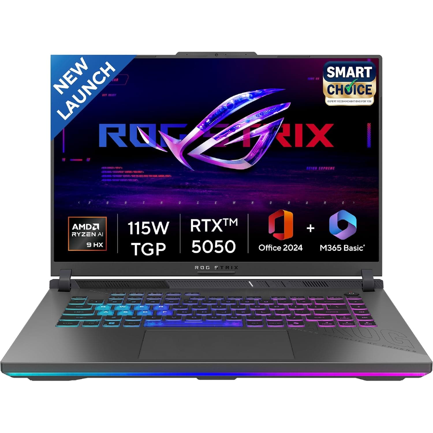 ASUS ROG Strix G16,Smartchoice, AMD Ryzen 9 8940HX, Gaming Laptop(RTX 5050-8GB/16GB RAM/1TB SSD/FHD+/16"/165Hz/90Whr/Windows 11/M365 Basic (1Year)*/Office Home 2024/Eclipse Gray/2.5 Kg) G614PH-RV033WS