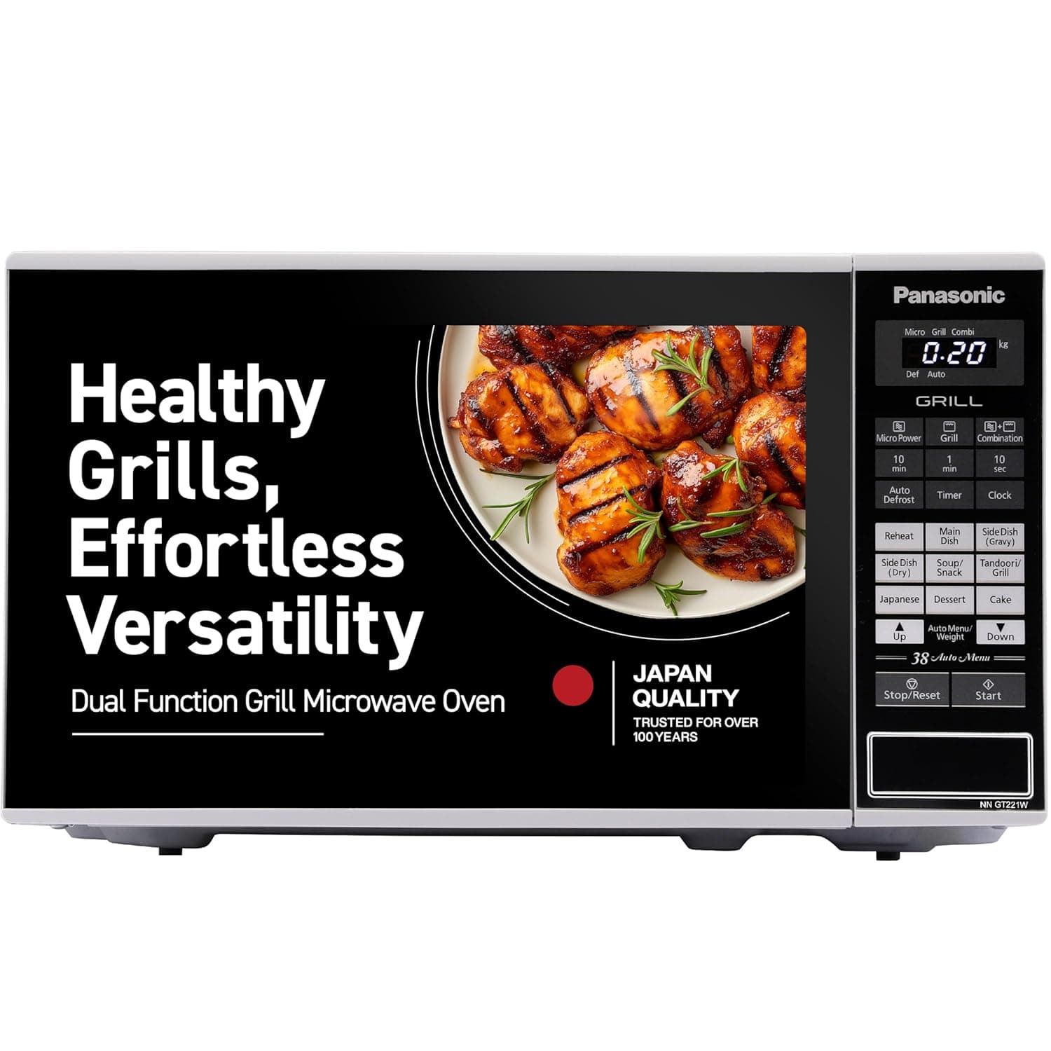 Panasonic 20L Grill Microwave Oven(NN-GT221WFDG,White, 38 Auto Cook Menus )