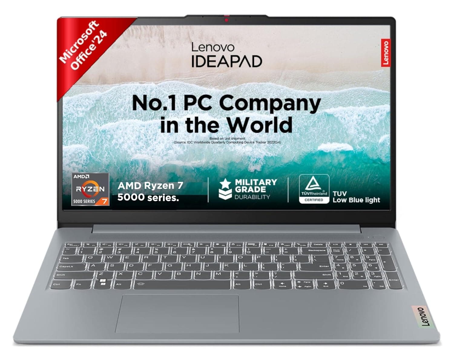 Lenovo IdeaPad Slim 3 Ryzen 7 5825U 15.6" (39.6cm) FHD Thin and Light Laptop (16GB RAM/512GB SSD/Integrated AMD Radeon Graphics/Windows 11/Office Home 2024/Grey/1.6Kg), 82XM0114IN